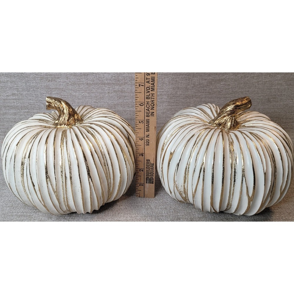 2 Robert Stanley 2014 Fall Shimmering Metallics White & Gold Pumpkins Holiday - Picture 4 of 8